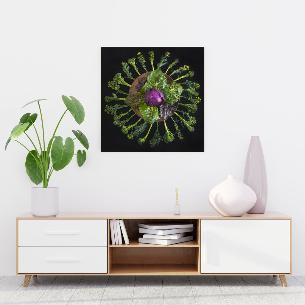 Mandala Fine Art Metal Print, Cabbage, Chard and Broccoli