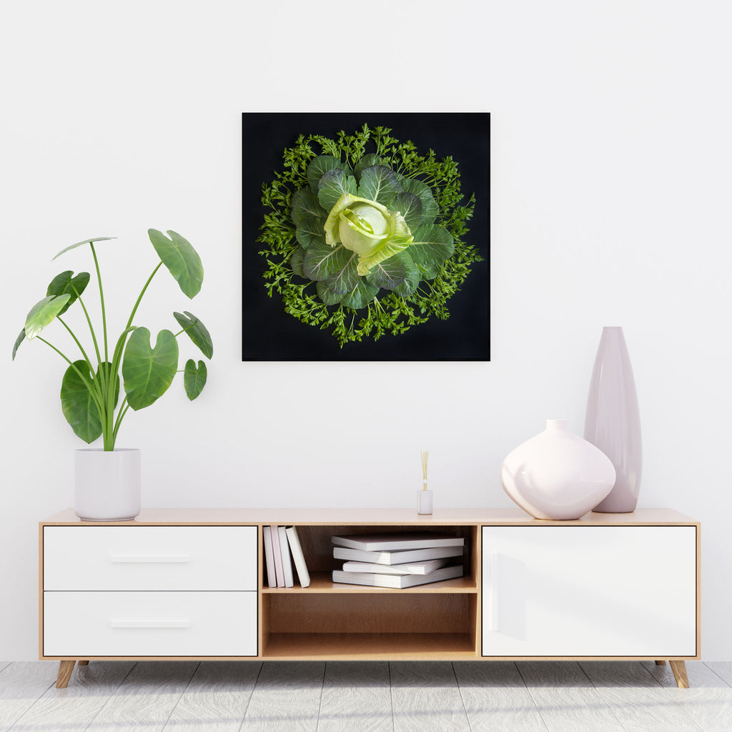 Mandala Fine Art Metal Print, Cabbage, Collard Greens and Italian Parsley