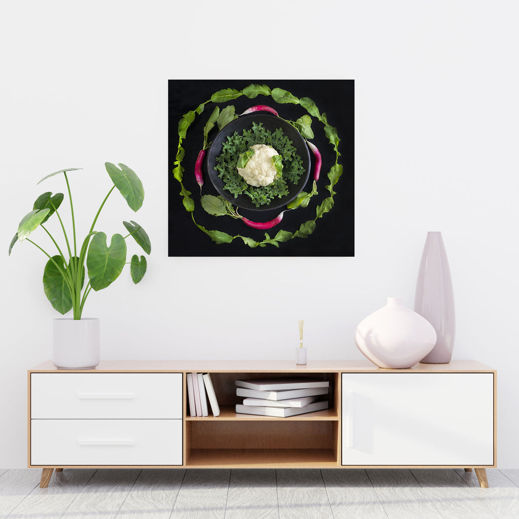 Mandala Fine Art Metal Print, Radish, Arugula and Cauliflower