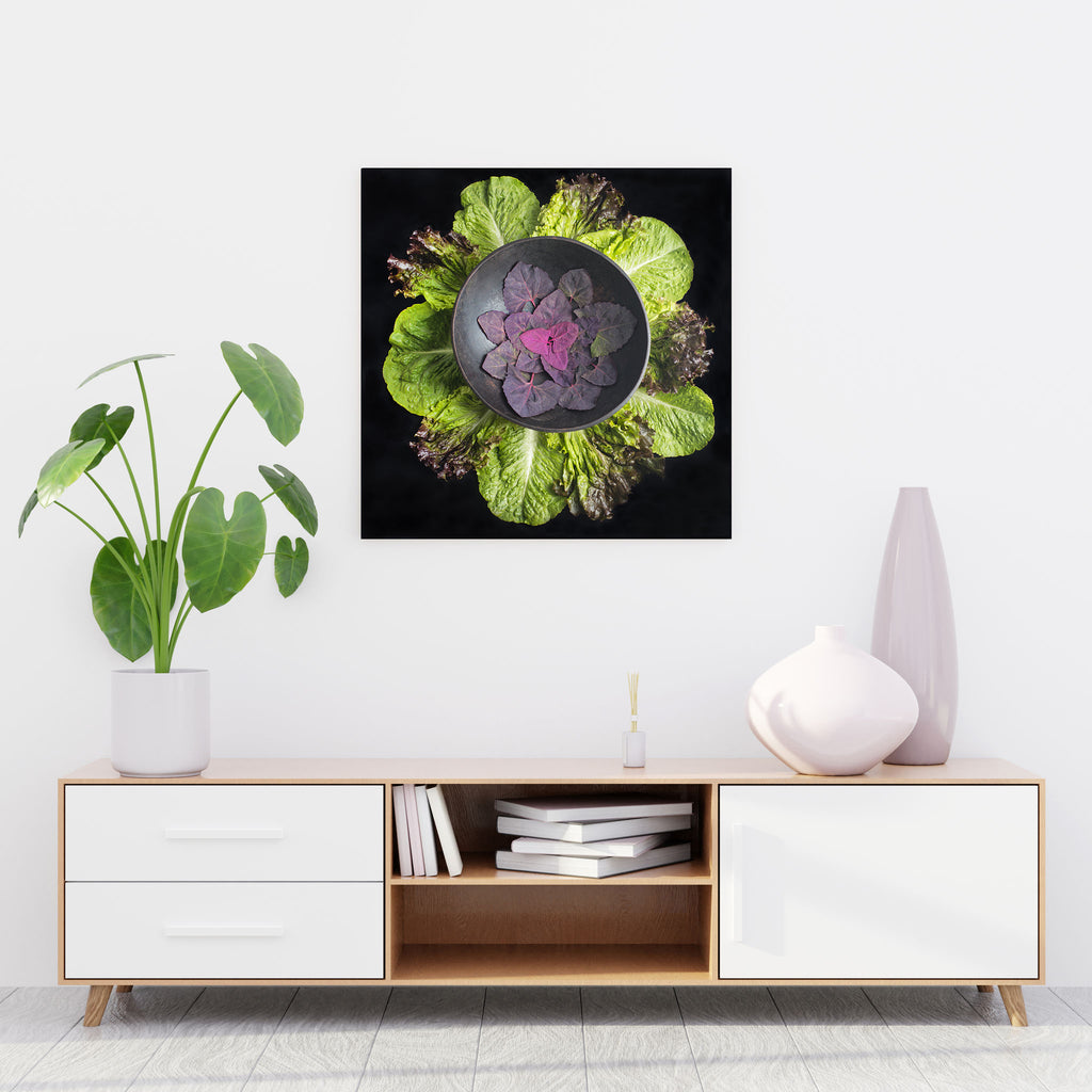 Mandala Fine Art Metal Print, Red Orach (Mountain Spinach) and Lettuce