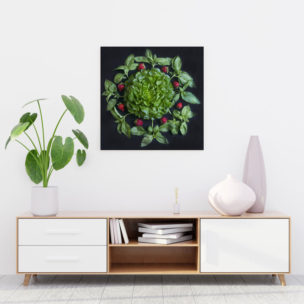 Mandala Fine Art Metal Print, Strawberry and Basil